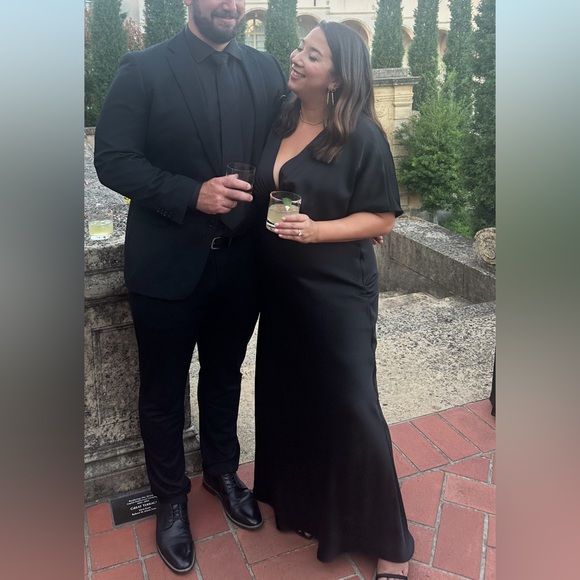 BHLDN Leila Deep-V Flutter-Sleeve Satin Charmeuse A-Line Gown in Black - Picture 4 of 4